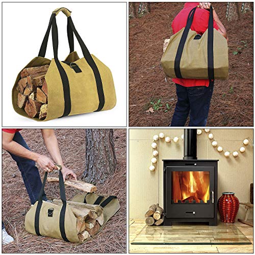 Geboor Firewood Carrier Log Tote Bag Canvas Fire Wood Holder Fireplace Wood Stove Accessories Padded Handle Storage Bag - Thumbnail 3