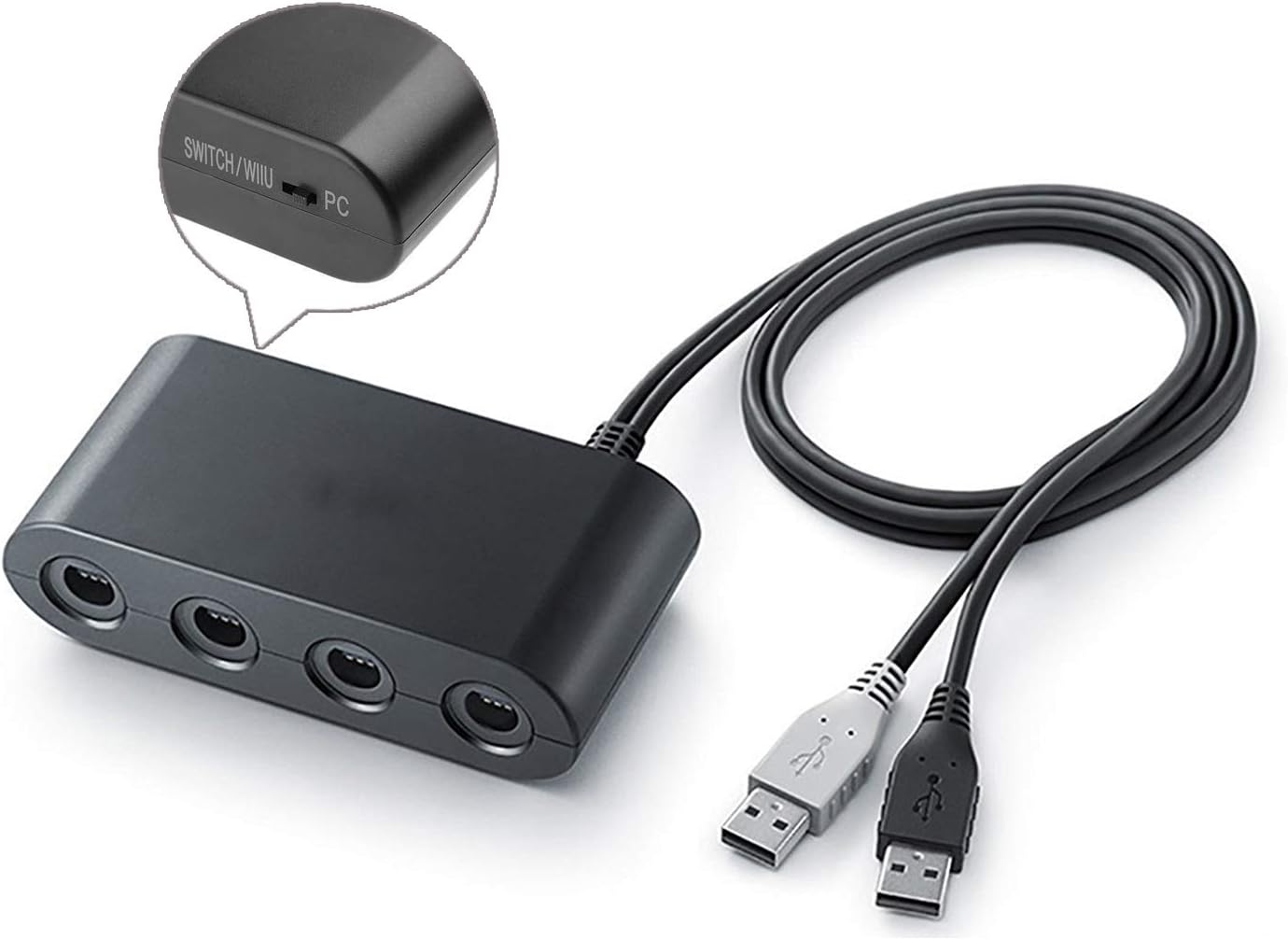 Wii U Gamecube Controller Adapter,Lottogo Gamecube NGC Controller Adapter for Wii U,Nintendo Switch and PC USB.Easy to Plug and No Driver Need.4 Port Black Gamecube Adapter