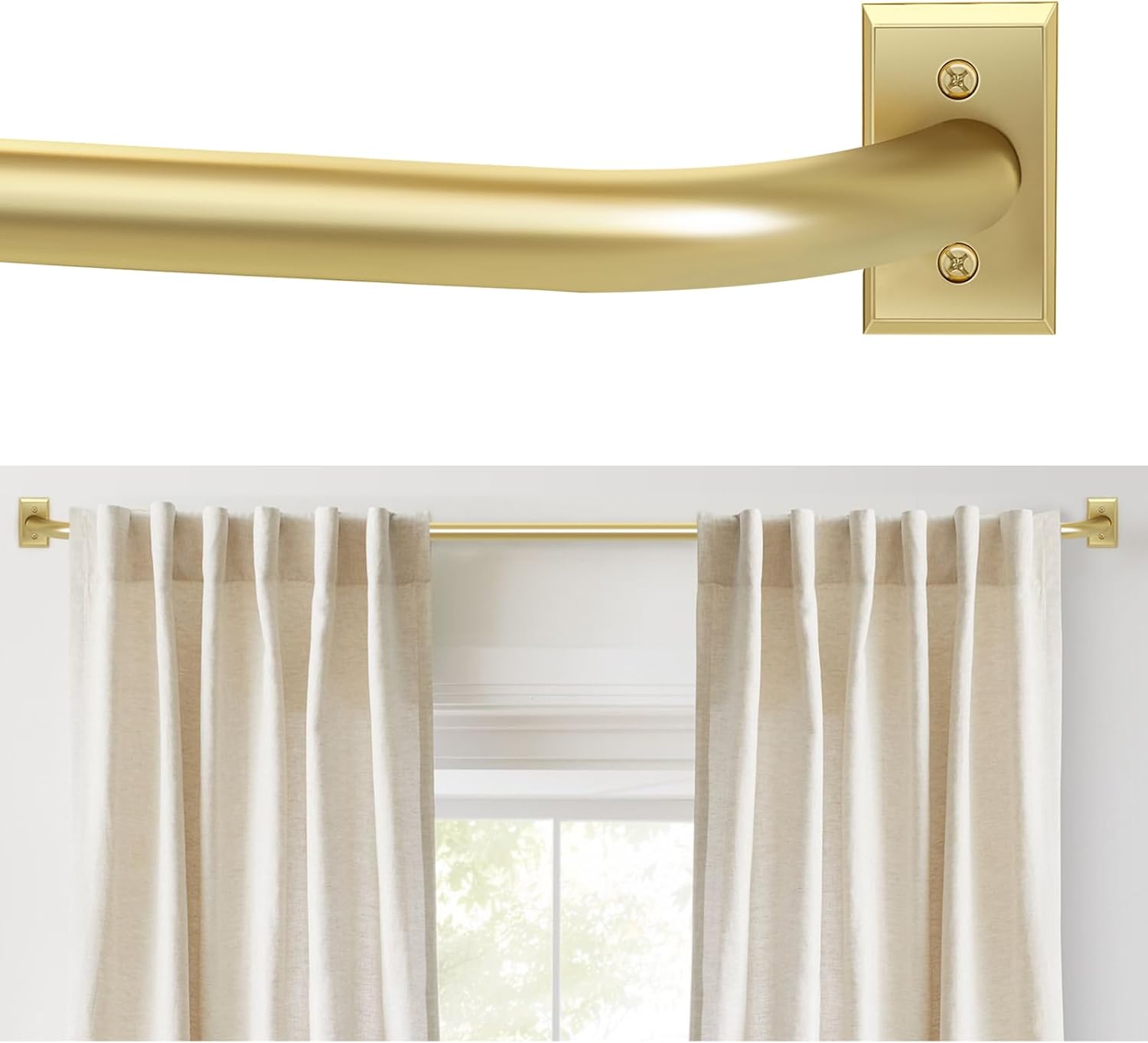 Window Treatment Hardware - ZYRW Gold Curtain Rods, Room Darkening Curtain Rods for Windows 48 to 90 Inches(4-7.5Ft), Wrap Around Curtain Rods, Heavy Duty Blackout Drapery Rods, Modern Decorative Window Treatment Rod, Gold