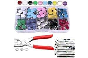 KLHCDUO 100 Sets Snaps for Fabric, Metal Snaps Buttons with Fastener Pliers Press Tool Kit, 10 colors Solid Prong Ring Snap B