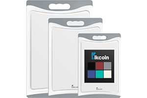 Cutting Boards for Kitchen, Extra Large Plastic Cutting Board Dishwasher Chopping Board Set of 3 with Juice Grooves, Easy Grip Handle, Grey, Kikcoin