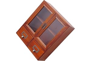 WOFASHPURET Vintage Storage Cabinet with Double Glass Doors, 2 Drawers Removable Shelves – Apothecary Display