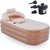 CO-Z Inflatable Bathtub with Electric Air Pump and Bath Pillow Headrest, Portable Blow Up Bath Tub for Adults, Outdoor &amp; Indoor Freestanding Foldable Spa Tub with Cover Drainage Cup Holder,Brown