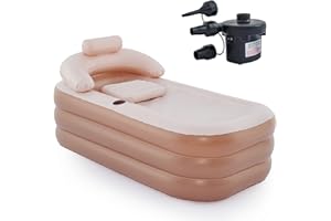 CO-Z Inflatable Bathtub with Electric Air Pump and Bath Pillow Headrest, Portable Blow Up Bath Tub for Adults, Outdoor & Indoor Freestanding Foldable Spa Tub with Cover Drainage Cup Holder,Brown