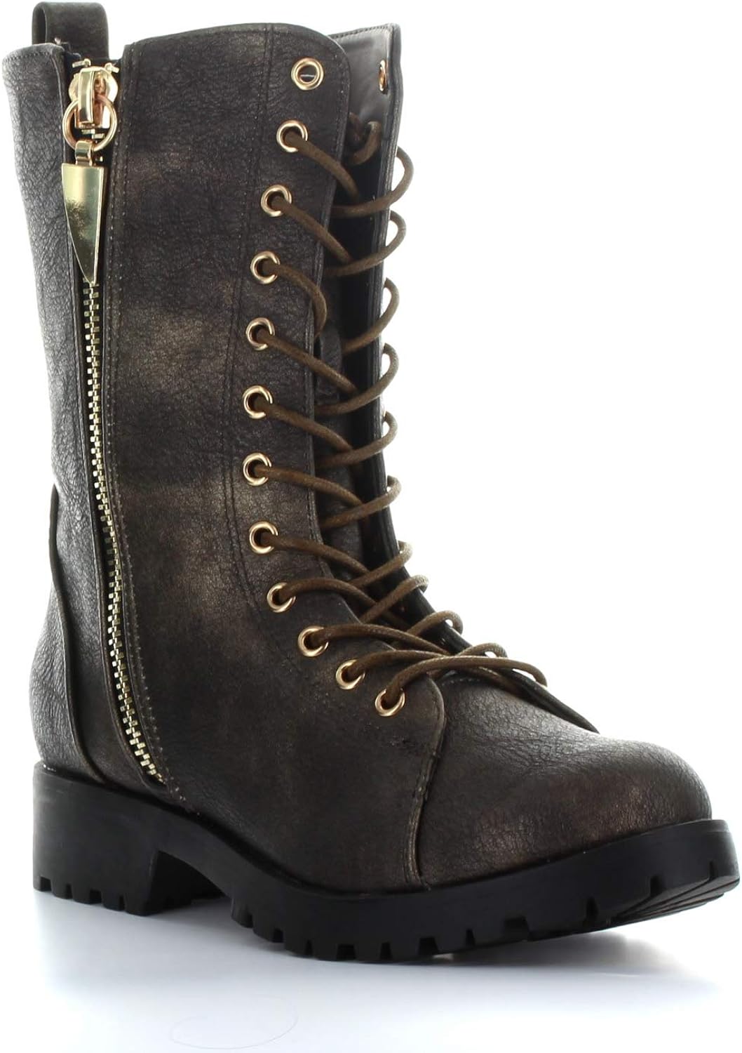 Seven7 Women's Combat Boot LaceUp Round Toe Low Heel