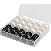 Simthread 25pcs 15White+10Black Prewound Bobbin Thread Size A Class 15 (SA156) 60WT with Clear Storage Plastic Case Box 70D/2 Compatible with Brother Embroidery Thread Sewing Thread Machine DIY