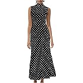 Milumia Women's Polka Dots Maxi Tank Dress Vintage Mock Neck Sleeveless Elegant Long Dresses
