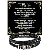 CALLA DECORGIFTS Son Bracelet from Father Mother, Leather Bracelets for Men, Dad To My Son Bracelet on Christmas Birthday Graduation Gifts, with Heartfelt Message Card & Gift Box