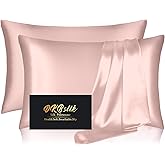 Silk Pillow Cases 2 Pack, Mulberry Silk Pillowcases Standard Set of 2, Smooth, Anti Acne, Beauty Sleep, Both Sides Natural Silk Satin Pillow Cases for Women 2 Pack with Zipper for Gift, Coral