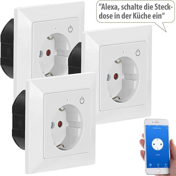 Luminea Home Control Funksteckdose WLAN Unterputz Steckdose mit App fr Siri Alexa GA 3er Pack Smarthome Steckdosen Unterputz