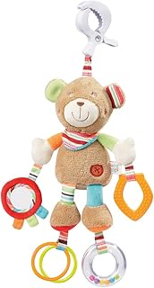 Fehn 091878 Activity-Spieltier Teddy – Motorikspielzeug zum Aufhängen mit Spiegel & Ringen zum Beißen, Greifen und Geräusche erzeugen – Für Babys und Kleinkinder ab 0+ Monaten