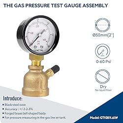SENCTRL 0-60 Psi Gas Pressure Test Gauge, 2" Dial