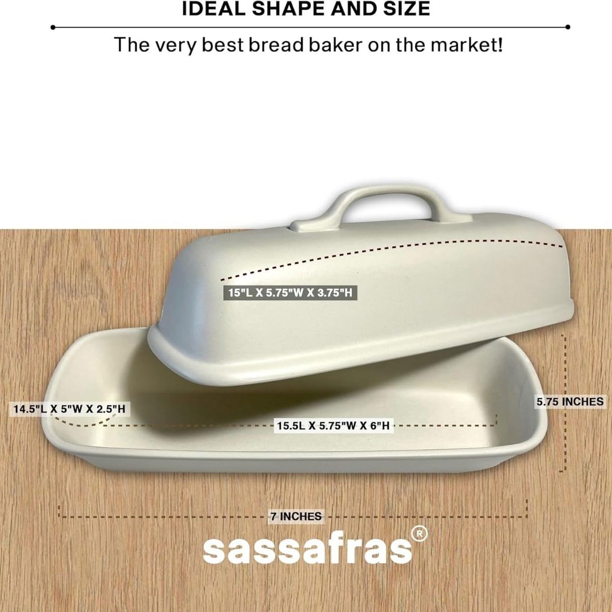 Sassafras Superstone® Covered Bread Baker with Lid - Bisque Glazed Exterior and Unglazed Interior Stoneware Bakeware - Bakes an Artisan Italian Bread with Crusty Crust and a Light Crumb