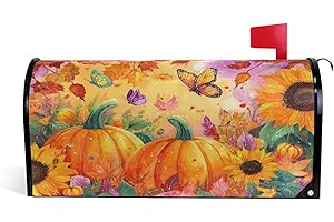 Wamika Fall Sunflowers Pumpkins Mailbox Covers Magnetic Butterfly Maple Leaf Mailbox Cover Autumn Mailbox Wraps Post Letter Box Cover Garden Decorations Outdoor Large Size 25.5" X 21"