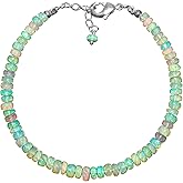 CRYSTALINES Natural Ethiopian Opal Gemstone Bracelet, Healing Crystals Beads, Handmade Boho Jewelry for Women, Silver Plated Dainty Bracelet, October Birthstone, Opal Stones, Christmas Gift