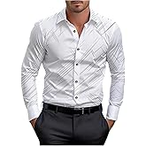 VIPWOLF Men's Long Sleeve Dress Shirts Graphic Button Up Collared Business Casual Work Shirt