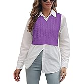 Lailezou Women's V-Neck Knit Sweater Vest Solid Color Argyle Plaid Preppy Style Sleeveless Crop Knit Vest