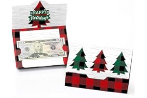Big Dot of Happiness Holiday Plaid Trees - Buffalo Plaid Christmas Party Money and Gift Card Holders - Set of 8