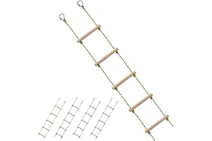 ChengFu Swing Rope Ladder, Hanging Rope Ladders, Ninja Warrior Obstacle Course Accessories, Kids Climbing Game Hanging Ladder for Swing Accessories,Green (2 Hooks)