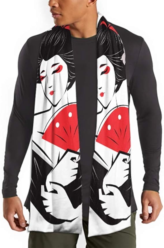 Scarf Beautiful Japanese Geisha Holds Red Fan Long Plain Warm Soft