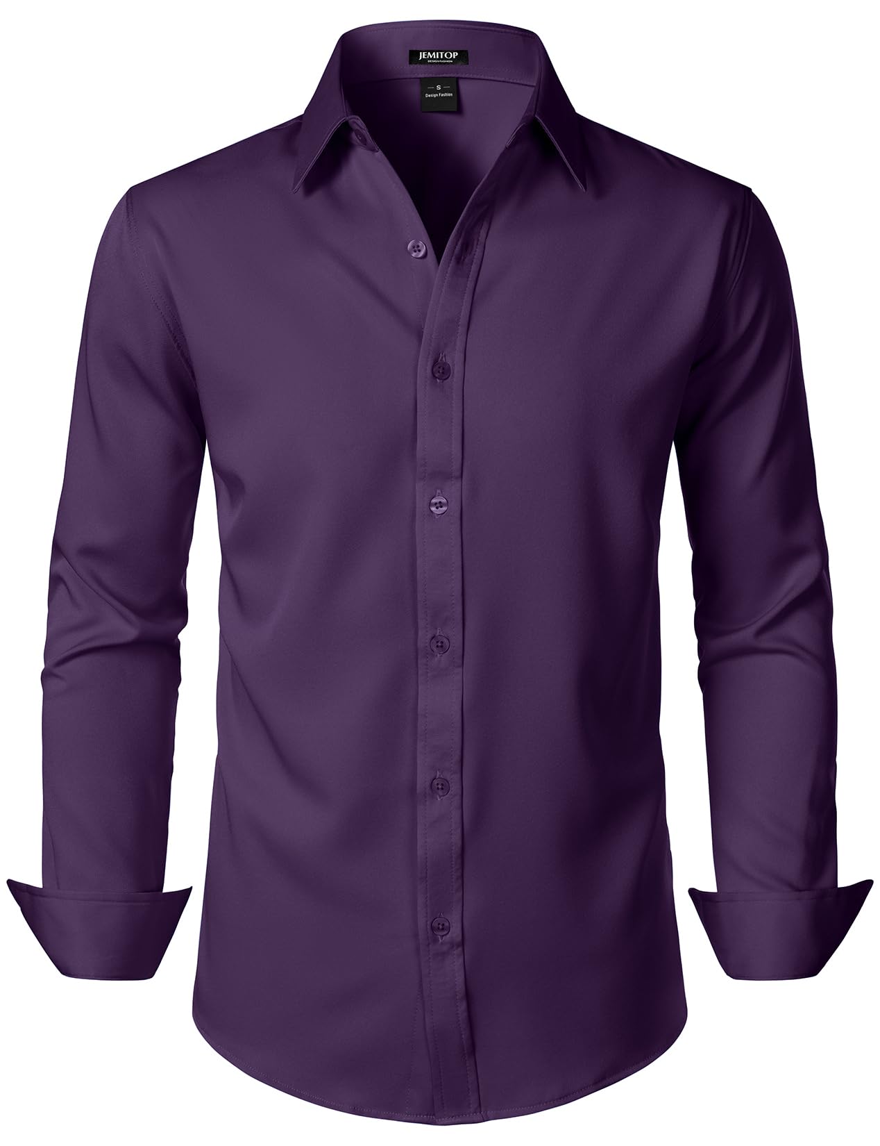 Photo 1 of JEMITOP Men's Stretch Soft Slim Fit Dress Shirts Long Sleeve Formal Wedding Business Casual Button Down Up Shirt Purple S