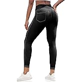 VOOVEEYA Curvy Womens Leggings 25", Tummy Control Yoga Pants with Back Pockets High Waisted Buttery Soft 7/8 Leggings (25 in Black L)