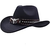 IFSUN Unisex Western Cowboy Hat Fur Felt Cowgirl Hats Wide Brim with Belt Buckle