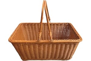 ANRUIDE 16"Poly Wicker storage basket,Handmade Woven Basket Harvest Basket Wicker Storage Basket for Picnic, Easter, Organizing, Gathering Vegetables(16" x 12") Brown