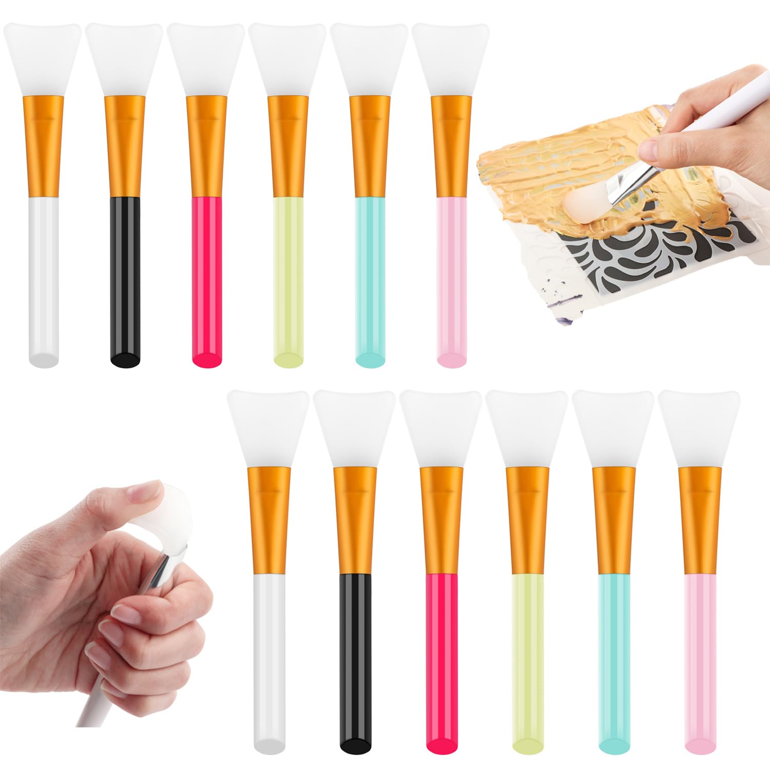 OTCRAFT 12 Pcs Silicone Craft Brush, Spatula Mixed Media Brushes; Reusable Resin Epoxy Brushes Set Spreading Toolfor DIY Painting Mixing & Spreading to Glitter TumblersArt Blending Tool