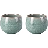 KAMMAK Japanese Tea Cups, 5 Oz Small Handmade Ceramic Teacups, Set of 2 | Asian Porcelain Drinkware with Crystalline Glaze for Matcha, Loose Leaf and Chinese Kung Fu Tea at Home, Office, 752N
