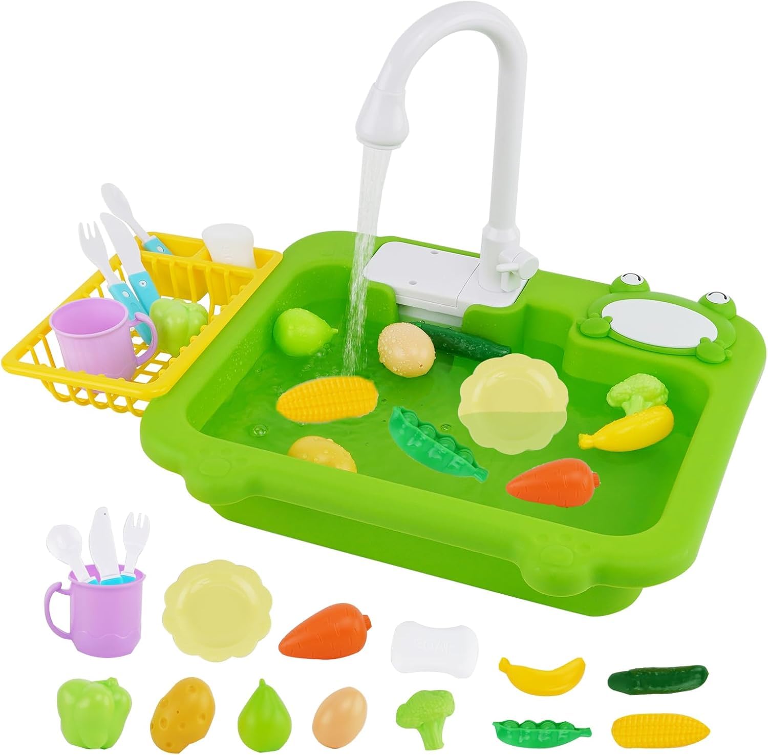 Kitchen Sink Toys with Running Water, Playing Dishwasher Toy with Automatic Water, Pretend Play Toy for Boys Girls Kids Toddler