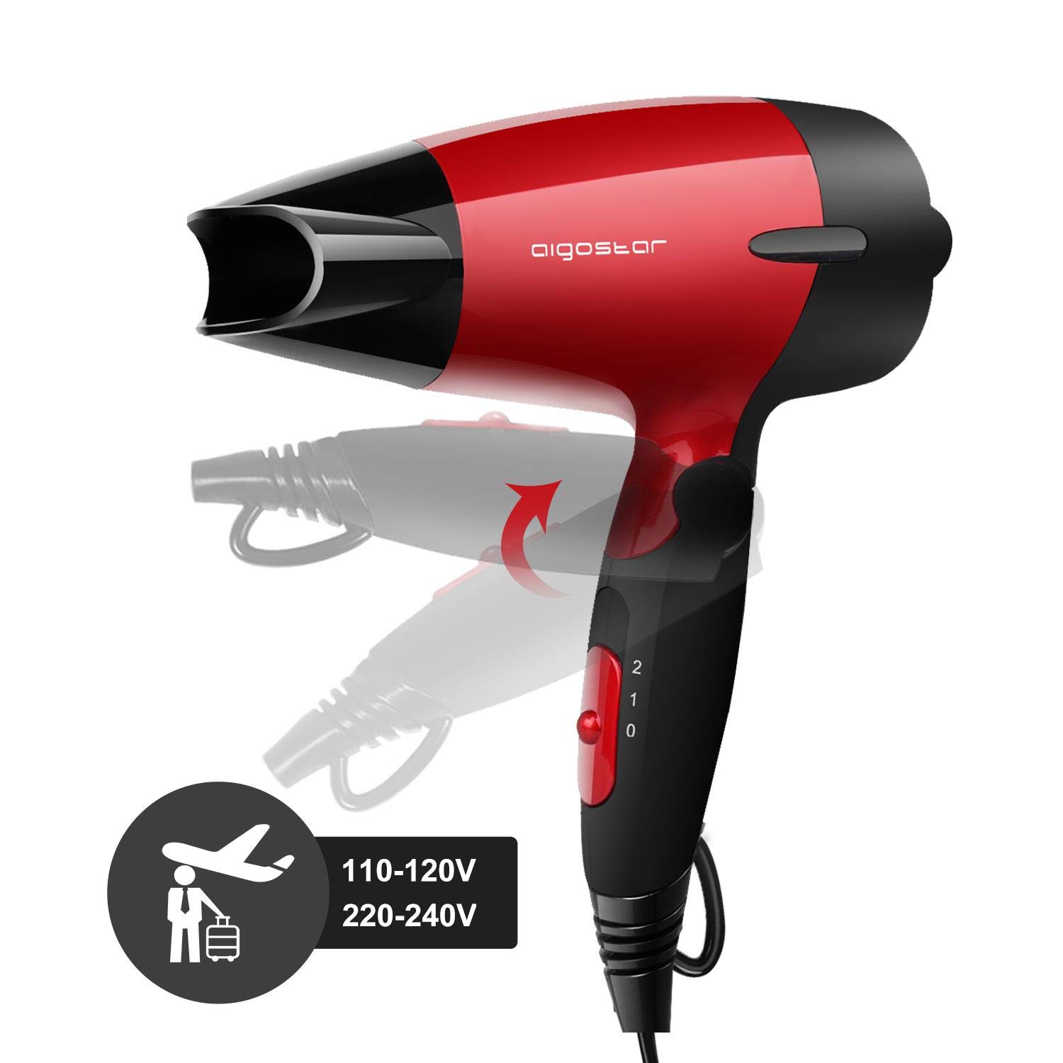 Aigostar Mini Travel Hair Dryer with Dual Voltage, 1400W, Folding