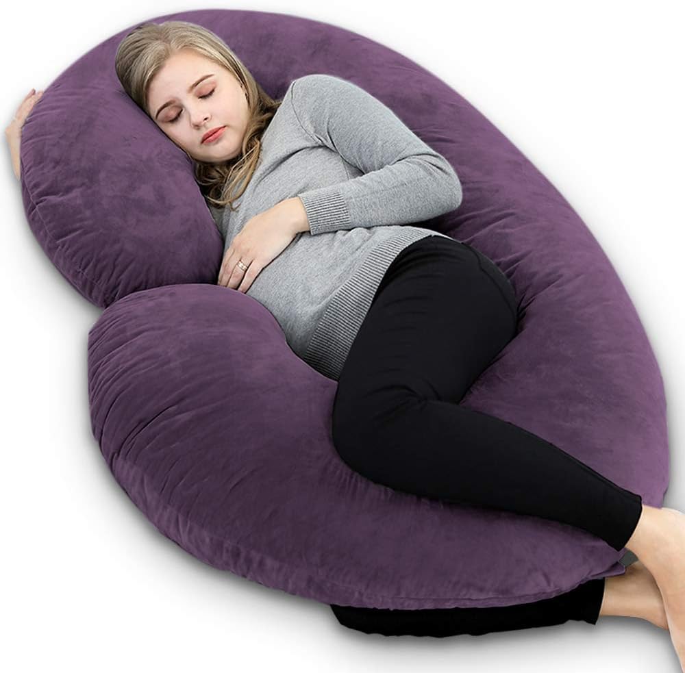 INSEN Pregnancy Body Pillow,Full Body Pillow,C Shaped Full Body Pillow with Velvet Cover (Dark Purple Velvet): Kitchen & Dining