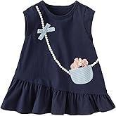 DAVE&BELLA Toddler Girl Summer Dress Baby Girls Solid Sleeveless Playwear Dresses Casual Kids Beach Sundress with Cute Bag