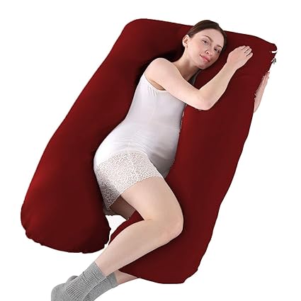 Angel Mommy Premium Pregnancy Pillow - U Shaped Pillow/Body Pillow/Lumbar Pillow/Maternity Pillow with 100% Cotton Zippered Cover for Pregnant Women - Maroon