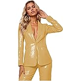 LEWIJO Glitter Womens Suit 2 Piece Sequin Suit Women Casual Elegant Sexy Sparkly Tuxedos for Wedding Guest