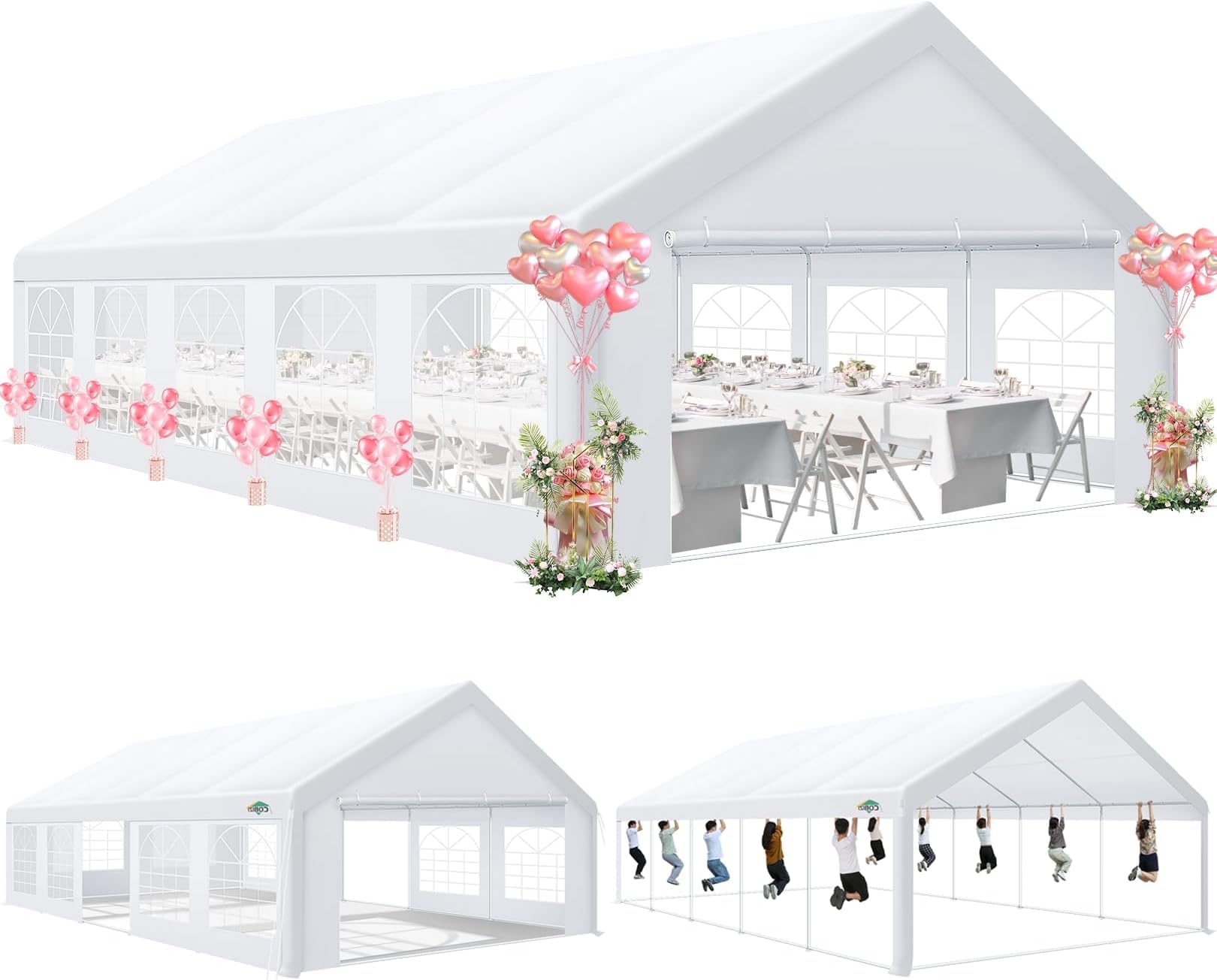 Photo 1 of ***MISSING ITEMS***COBIZI 16x32 Party Tents Heavy Duty Tent, Tents for Parties with 6 Removable Sidewalls & 4 Built-in Sandbags, Wedding Tent for Party Outside UV50+ Waterproof, White