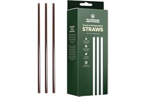 THE SUSTAINABLE AGAVE COMPANY Sustainable Agave Co - Agave Fiber Unwrapped Drinking Straws - 100 Count - Plant-Based, Made With Upcycled Materials, Reusable - Brown, Regular, 8"