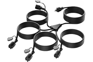 K KASONIC - 31FT Christmas Lights Outdoor Extension Cord with Mutil Outlets, ETL Listed Heavy Duty Electrical Cord with Protective Covers, Weatherproof Extension Cord for Outside, 16AWG/1625W, Black