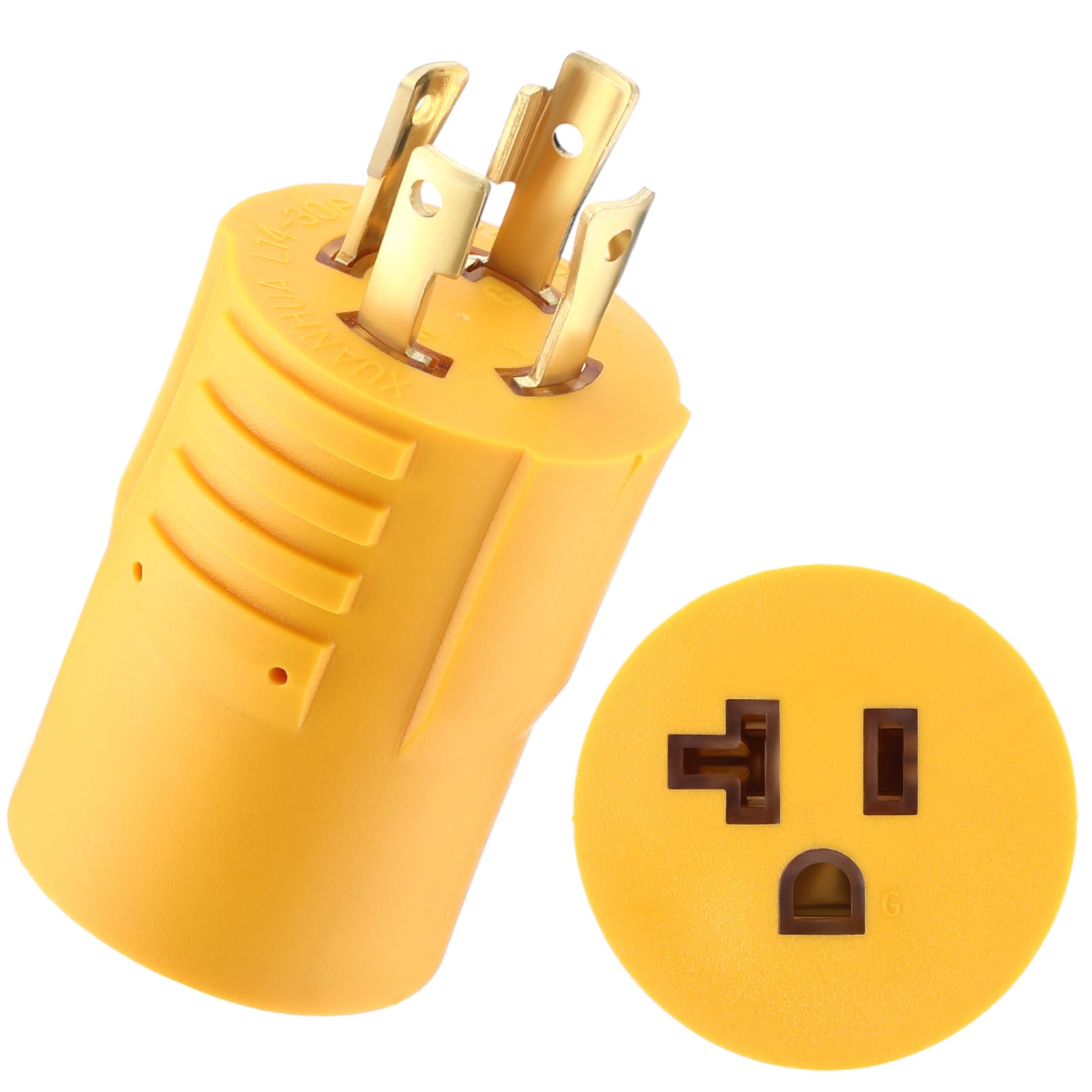 Photo 1 of Flutesan Generator Adapter Compatible with NEMA L14-30P to 5-15/5-20R, 30 Amp to 15/20 Amp Household Regular Inlet Connector, 30A 4 Prong Locking Generator Male Plug L14-30P to 5-15R 5-20R Female Cord