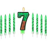 Pixels Themed 7th Birthday Candle, Pixels Cake Topper for Boys Girls, 9 Pcs Candle Set, Game Cartoon Theme Birthday Party Supplies (Number 7)