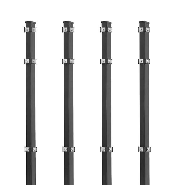 Koll Living 4X Eckpfosten 60 x 60 x 1600 mm, anthrazit - Zaunhöhe: 100-103 cm - verzinkter Stahl mit Pulverbeschichtung - ink