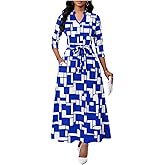 BubFee Maxi Dresses for Women Semi Formal Long Dress 3/4 Sleeve Casual A-line Church Dresses with Pockets