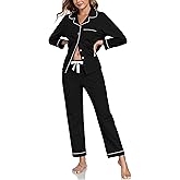 CF Womens 100% Cotton Pajama Sets Long Sleeve Fall Pajamas Soft Button Down 2 Piece Lounge Sets Sleepwear with Pockets S-XXL