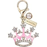 MONNEL MC142 Adorable Crystal Queen Crown Lobster Clasp Charm Pendant with Velvet Bag (Pink,1 piece)