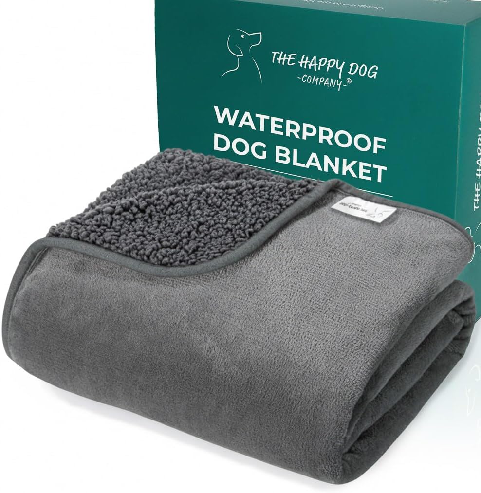 The Happy Dog Company 100% Waterproof Grey Fleece Dog Blanket 100x120cm