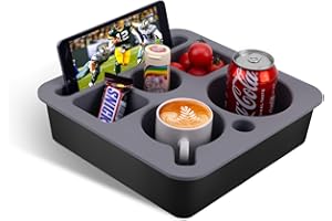 Couch Cup Holder Tray, Bonfixe Stable Couch Caddy for Bed and Sofa, Upgraded Capacity Health-Friendly Silicone Anti-Spill Drink Holder Organizer for Snacks Beverage (Black-Gray)