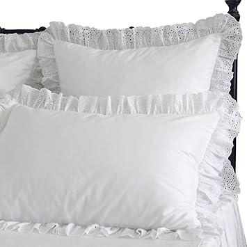 Amazon Com Queen S House White Eyelet Lace Pillow Shams Cover