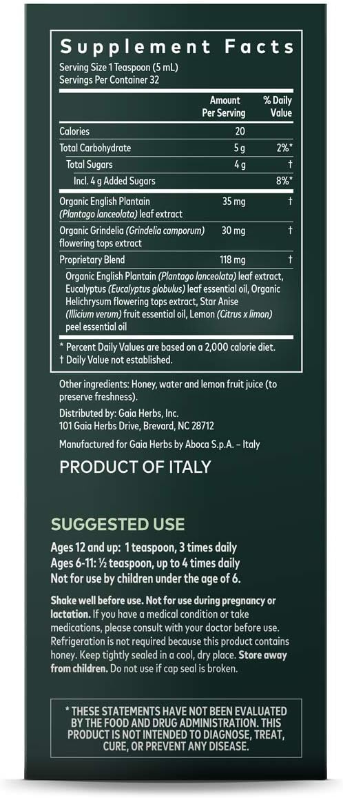 Gaia Herbs Bronchial Wellness Herbal Syrup, Soothing Support for Throat and Respiratory Health with Eucalyptus Essential Oil, 5.4 Ounce: Health & Personal Care