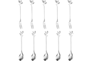 LSYJING 10 Pieces Stainless Steel Fruit Fork Coffee Spoon Combination Creative Appetizer Cake Fruit Fork Set Cutlery Teaspoon